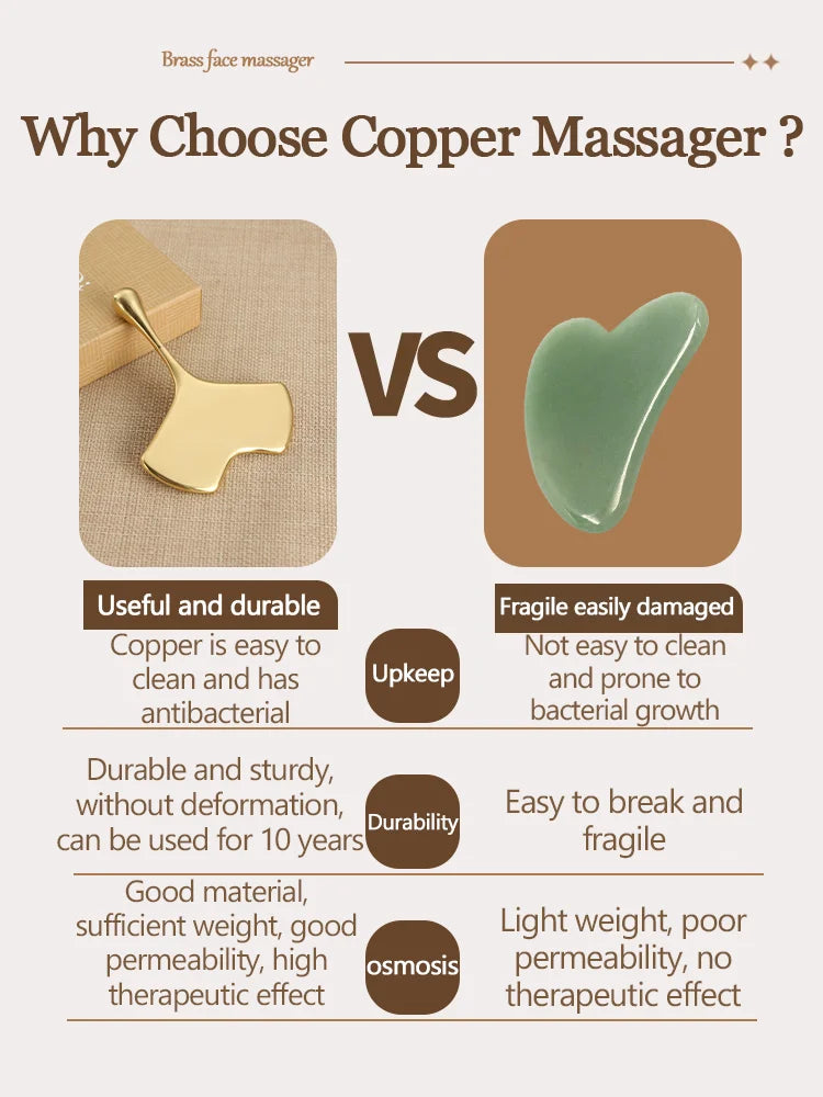 Pure Copper Brass Gua Sha Board Facial Massage Tool Guasha Board for Acupuncture Scraping Massager Tools