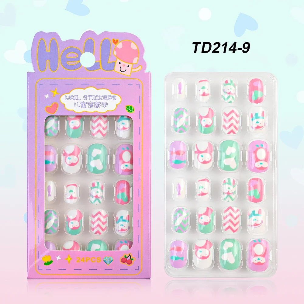 12pcs Kids 3D Stereo Sanrio Fake Nails Patch Sweet Girls Cute Cartoon Hello Kitty press on nails Kuromi Child Wearable FalseNail