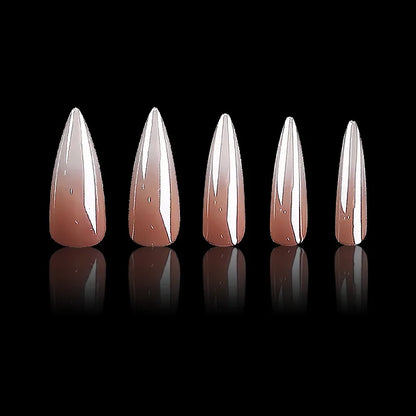 24Pcs White Gradient Press on False Nails Acrylic Stiletto Almond Fake Nail Wearable Solid Color Simple Full Cover Manicure Tips