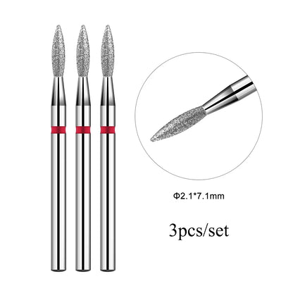 TP 3pcs/set Flame Diamond Nail Drill Bits 3/32'' Russian Electric File Bits Milling Cutter for Manicure Cuticle Remove Nail Tool