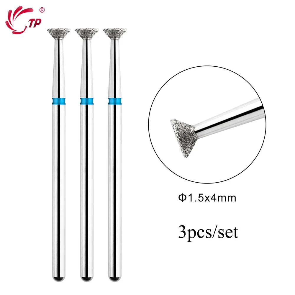 TP 3pcs/set Flame Diamond Nail Drill Bits 3/32'' Russian Electric File Bits Milling Cutter for Manicure Cuticle Remove Nail Tool