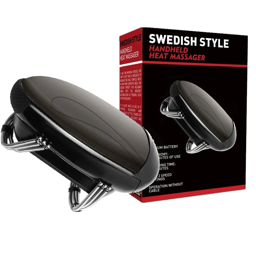 Men's Barberology Massager Professional Cordless Metal Handheld Heat Massager USB Charge Vibration Head Massage 2 Massage Nodes