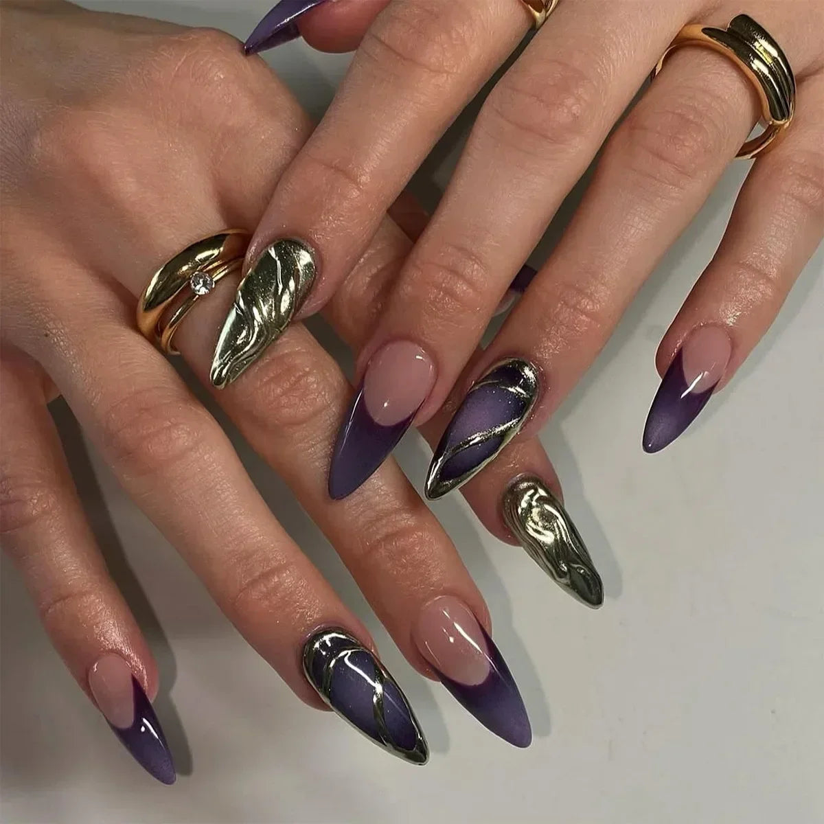 24Pcs Y2k Almond Acrylic Nails Full Cover 3D Diamond Black Nail Art Sweet Cool French Wearable Fake Nail Manicure Tips for Girls
