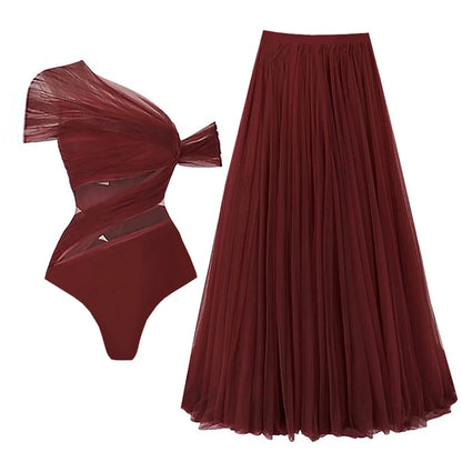 2Pcs Striped Swimsuit With Long Skirt Sexy Women Bikini Push Up Swimwear Halter Biquini Female Bathing Suit Slimming Beachwear
