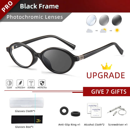 BLMUSA Retro Anti Blue Ray Photochromic Myopia Glasses Women Oval Small Frames Prescription Glasses Pop Classic Reading Glasses