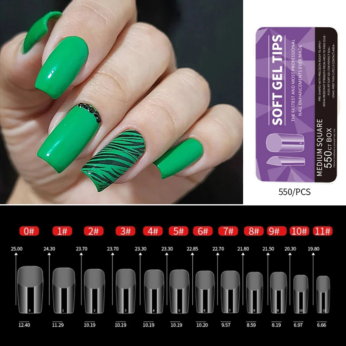 550Pcs Frosted Soft Gel Full Cover Nail Tips,11 Sizes Gel Nail Extensions False Nail Artificial Nails with Case for Nail Salons