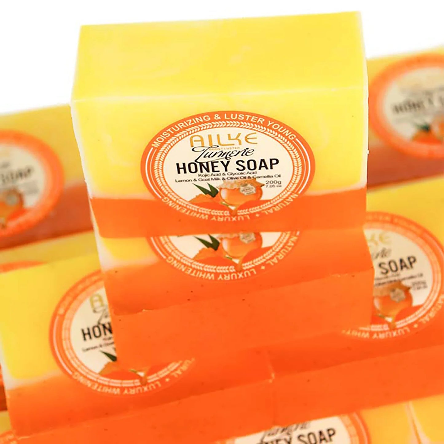 AILKE Natural Turmeric Honey Soap Cleanser, Lightening, Clean Skin, Remove Dark Spots, Stains, for Face and Body, 200g/7 oz