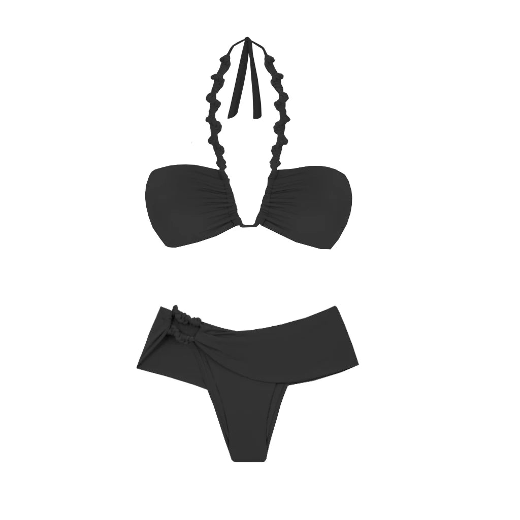 2Pcs Striped Swimsuit With Long Skirt Sexy Women Bikini Push Up Swimwear Halter Biquini Female Bathing Suit Slimming Beachwear