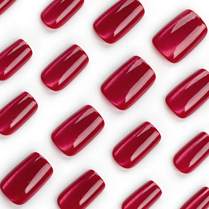 24pcs/set cat eyes fake nails for women girls red brown green blue grey sparkling short tips faux ongles press on false nail