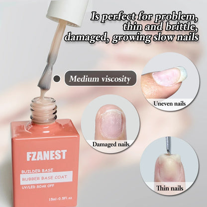 FZANEST 5 in 1 Multifunctional Rubber Base Gel Rubber Builder Base Nail Gel Nude Color Extension Nail Strengthen Gel Nails