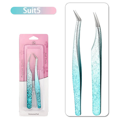 2Pcs Eyelash Tweezers Ice Flower Anti-static 3D Accurate Eyebrow Grafting False Lashes Extension Supplies Makeup Tweezer Tools
