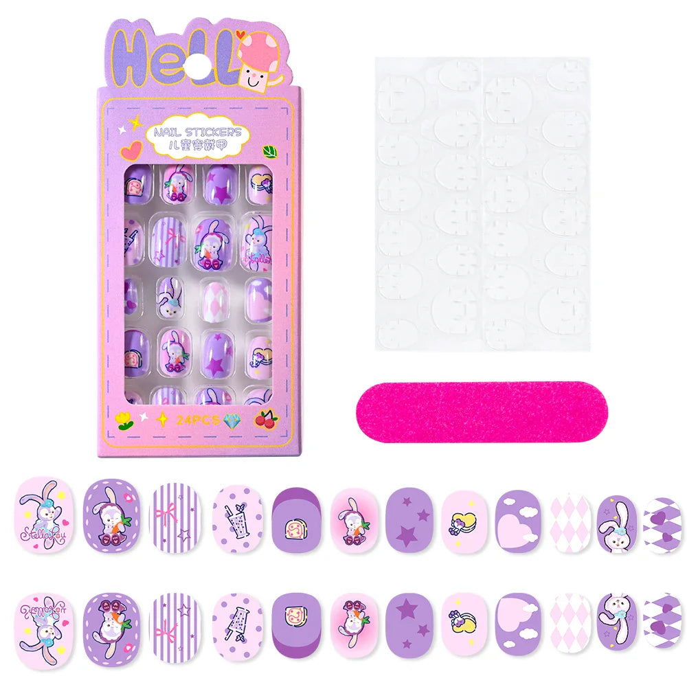 12pcs Kids 3D Stereo Sanrio Fake Nails Patch Sweet Girls Cute Cartoon Hello Kitty press on nails Kuromi Child Wearable FalseNail