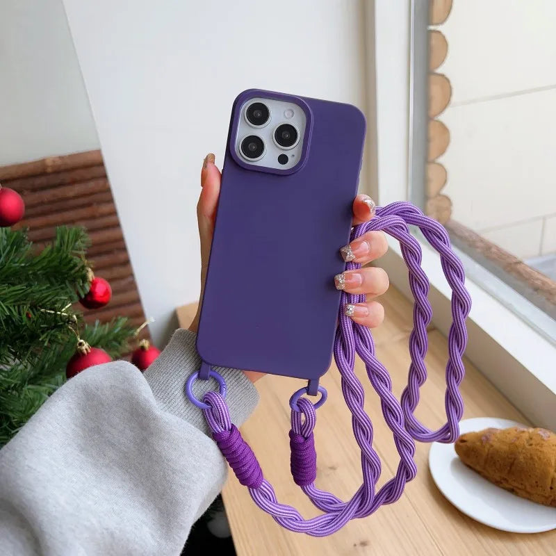 Shockproof Candy Lanyard Case For iPhone 17 Pro Max 14 12 11 13 15 16 Plus Air Crossbody Neck Cord Rope Strap Soft TPU Cover