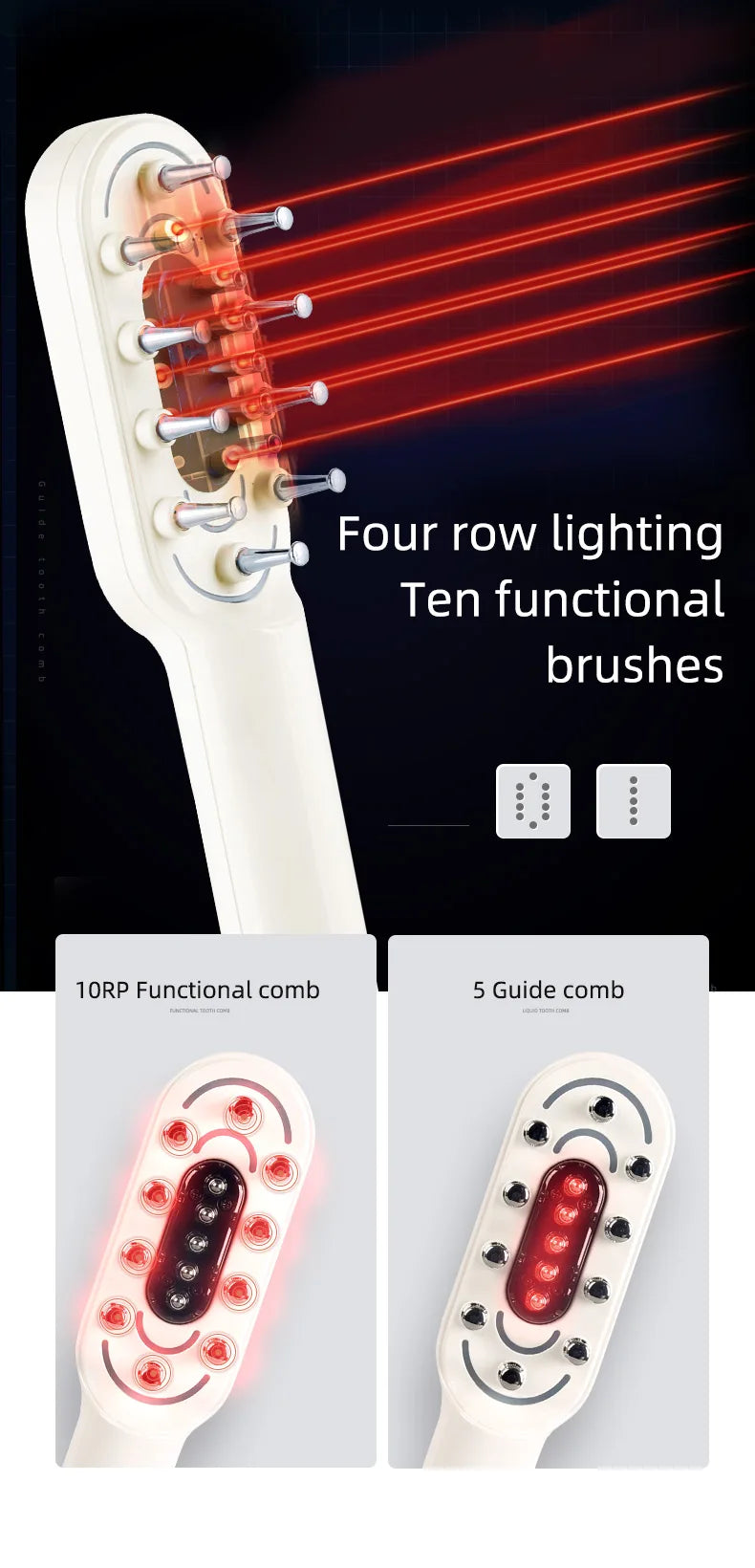KSKIN LED Red Light Therapy Electric Massage Comb Hair Growth Applicator Anti-Hair Loss Head Massage Hair Brush Scalp Treatment