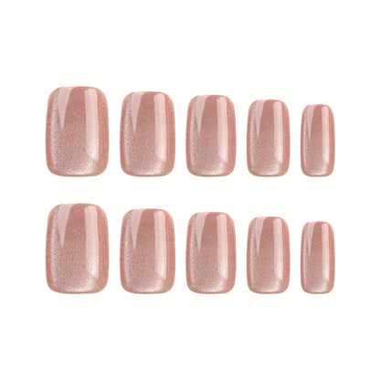 24pcs/set cat eyes fake nails for women girls red brown green blue grey sparkling short tips faux ongles press on false nail
