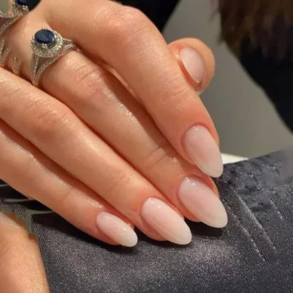 24pcs/Box Long Coffin False Nails Art Rose with Glue Wearable Nude Pink White Color Jelly Nails Tips Full Cover Press on Nails