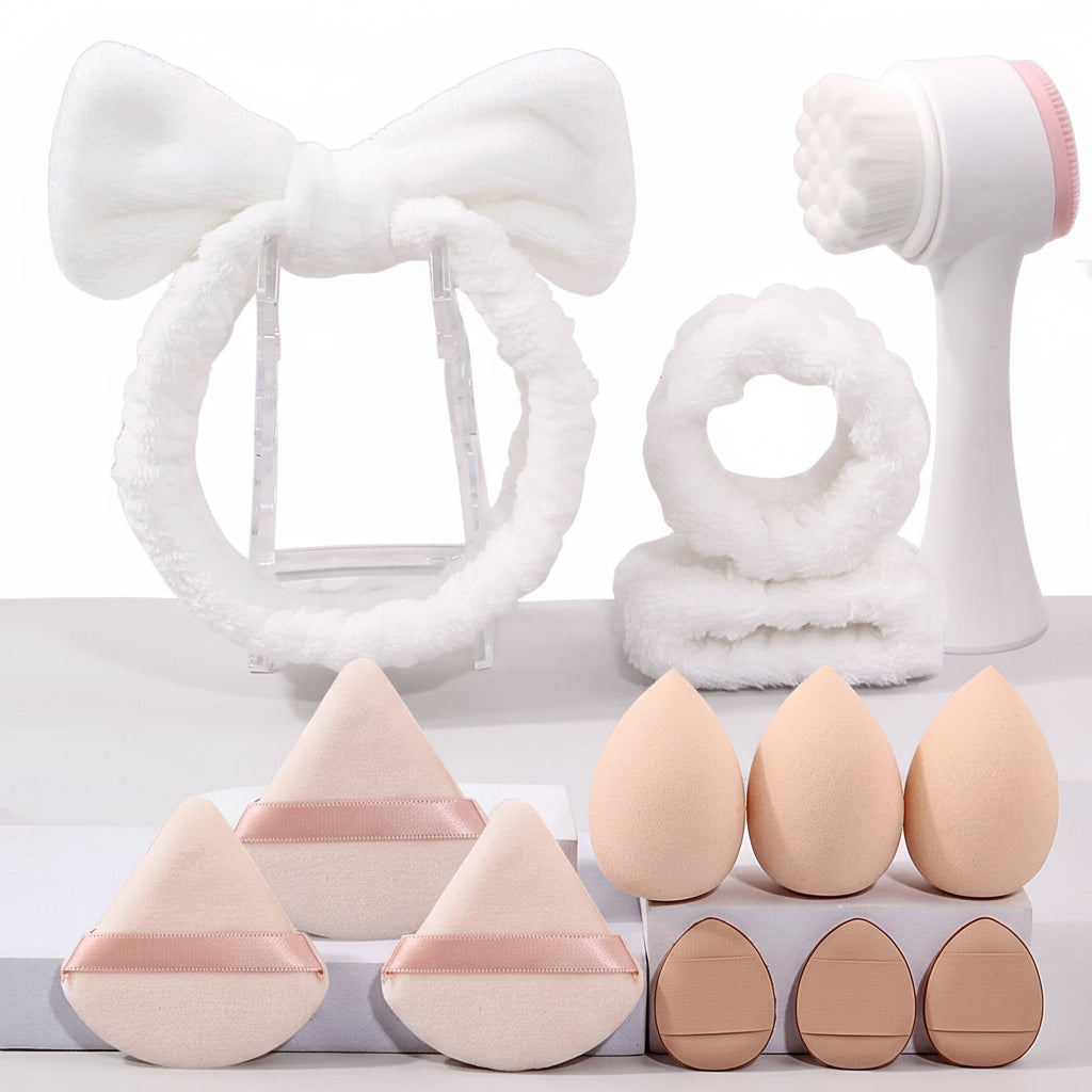 13/4pcs Facial Care Set, Makeup Sponges,  Silicone Exfoliating Brushes, with Hair Ties, for Deep Cleansing Skincare Kit