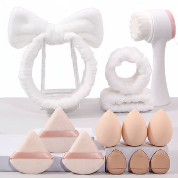 13/4pcs Facial Care Set, Makeup Sponges,  Silicone Exfoliating Brushes, with Hair Ties, for Deep Cleansing Skincare Kit