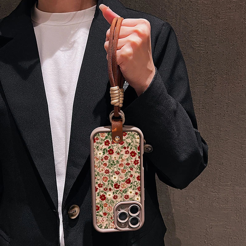 Cute Flower Pattern Lanyard Strap Rope Phone Case For iPhone 16 17 Pro Max 11 12 13 14 15 16E XS X XR 7 Plus Silicone Soft Cover