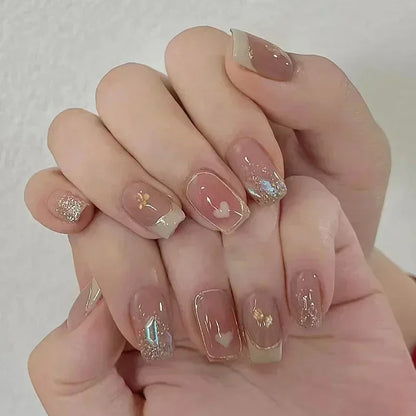 24Pcs Short Ballerina False Nail Tips with Pearl Detachable French Fake Nails Pink Cute Full Cover Press on Nails Manicure Tools