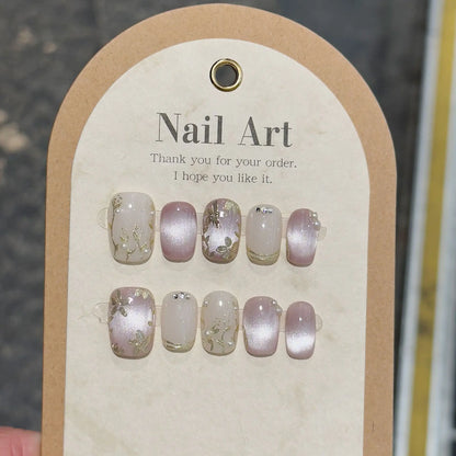 10Pcs French Handmade Press on Nails White Flower Fake Nails Wearable Stick-on Nails Full Cover False Nail Накладные Ногти 네일팁