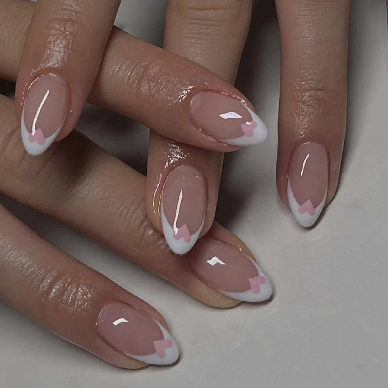 Nude Color Press On Nails 24Pcs Short Almond Fake Nails White French Tip Wearable False Nails Patches Women Girls DIY Manicure
