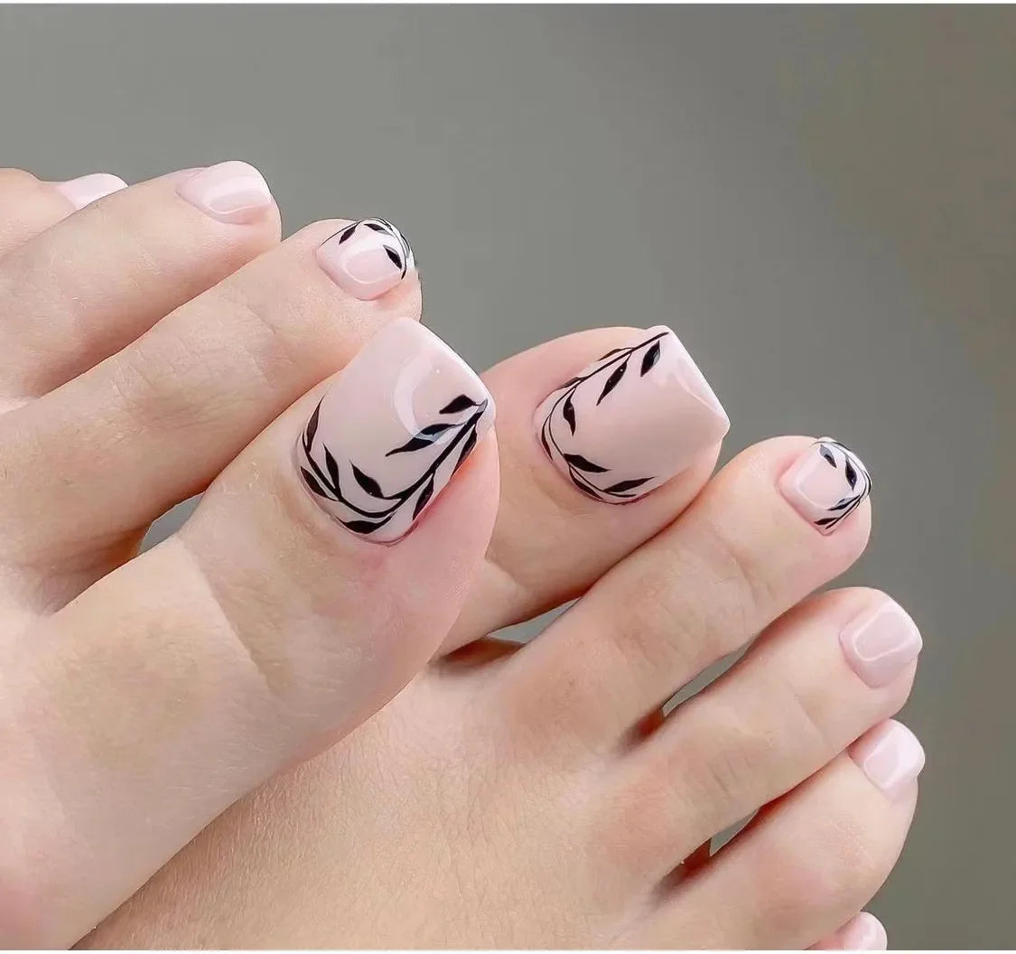24 Pcs French Design Fake Toe Nail Press on Toe Nail Summer False Nails Acrylic Reusable Toe Nail Decorated Nails With Tool Kit