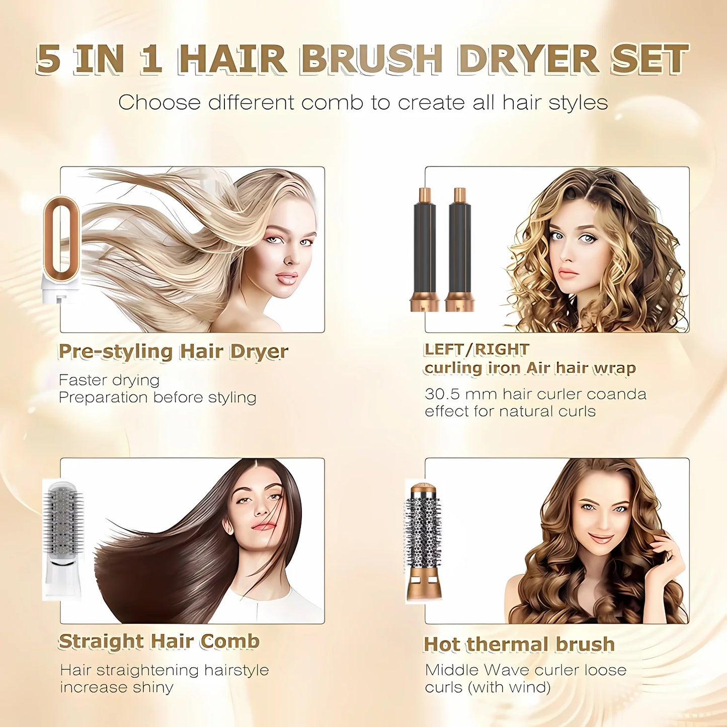 5 In 1 Electric Hair Brush Hair Dryer For Dyson Airwrap Automatic Curler Hair Straightener Hot Air Comb Hairdressing Appliance
