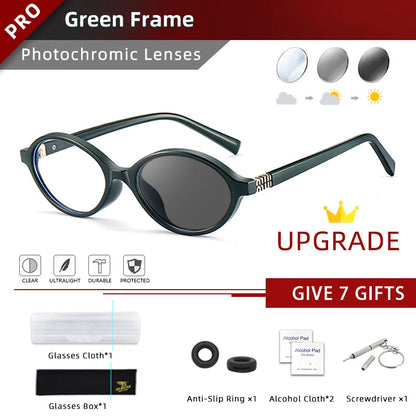 BLMUSA Retro Anti Blue Ray Photochromic Myopia Glasses Women Oval Small Frames Prescription Glasses Pop Classic Reading Glasses
