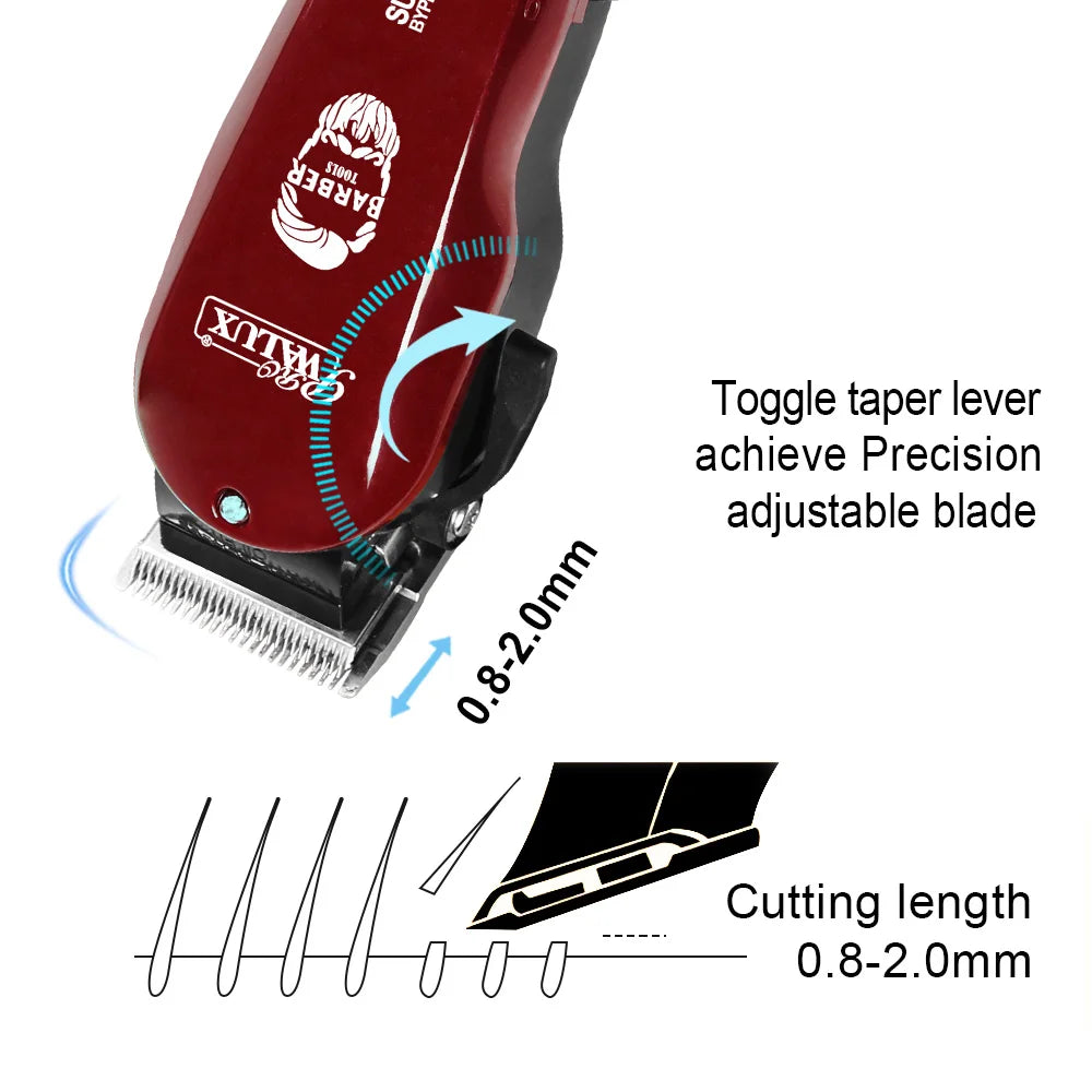 WALUX Professional AC220-240V Hair Clipper 10W Powerful Hair Trimmer Home Man Shaver 2M Cable Hair Cutting Machine 8 Guard Combs