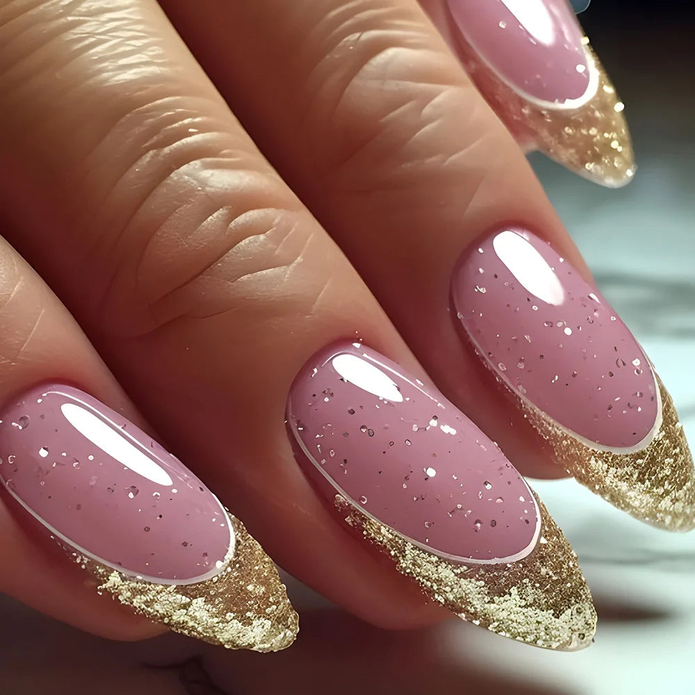 24Pcs Simple French Fake Nails with Almond Head Design Detachable 3D Irregular Star Pattern Press on False Nails Manicure Tools
