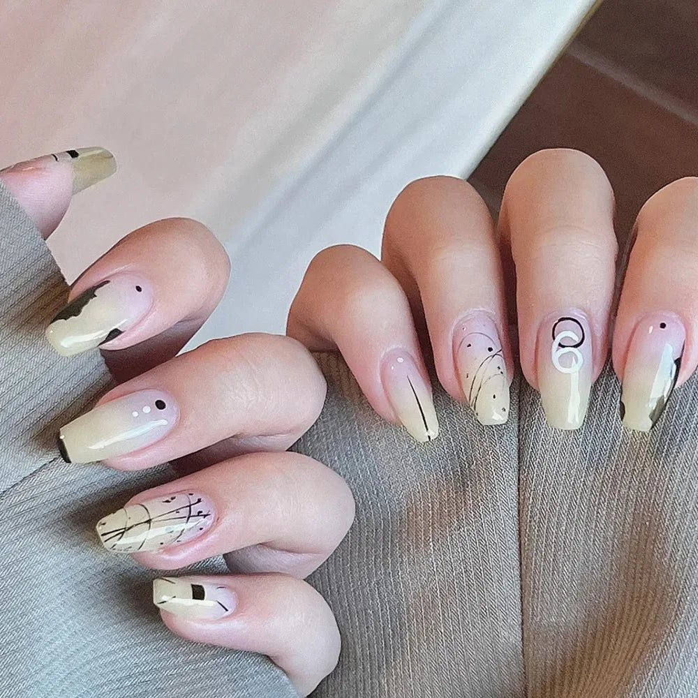 Long Coffin Nail Wearing Nail Plate, Ballet Nail Finished Products, Fashion Glitter Diamond Nail Patch