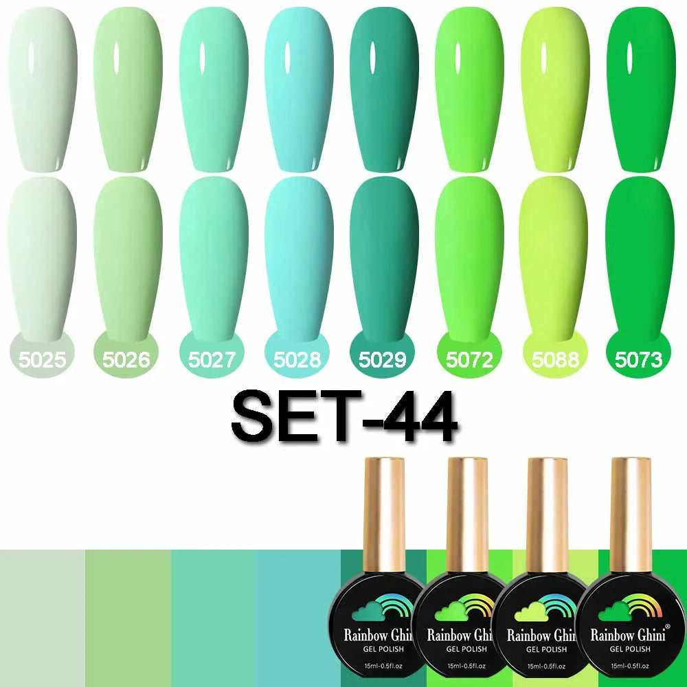 Rainbow Ghini 15ML 8Pcs/Set Nude Glitter Gel Nail Polish HEMA TPO FREE Colorful Nail UV LED Hybrid Gel Varnish All For Manicure