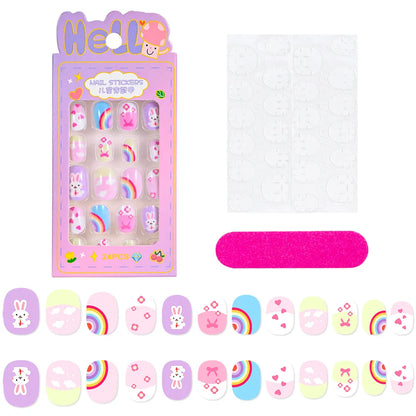 12pcs Kids 3D Stereo Sanrio Fake Nails Patch Sweet Girls Cute Cartoon Hello Kitty press on nails Kuromi Child Wearable FalseNail