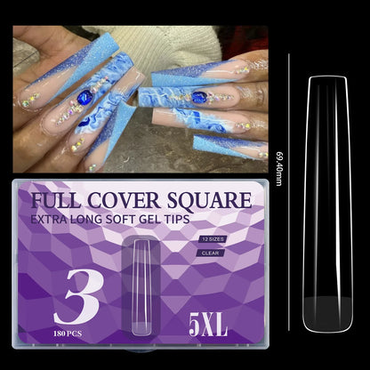 5XL Soft Gel Tips Press On Nails Acrylic Half/Full Cover Fake Nails 180pcs Stiletto Coffin Ballet DIY Extension Nail Supplies