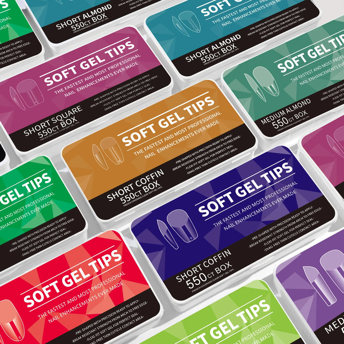 550Pcs Frosted Soft Gel Full Cover Nail Tips,11 Sizes Gel Nail Extensions False Nail Artificial Nails with Case for Nail Salons