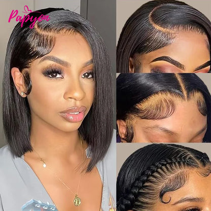13x6 Straight Lace Frontal Brazilian Human Hair Short Bob Wig For Women Straight Transparent Lace Front Bob Wigs 8-14Inch