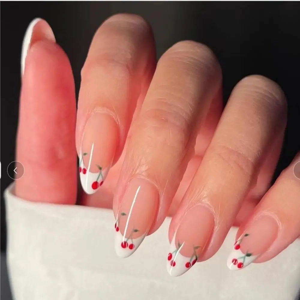 24pcs French False Nails Almond Head Summer Style Glitter Design Fake Nail Patch Full Cover Wearable Women Press on Nail Tips
