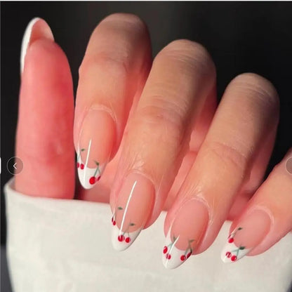 24pcs French False Nails Almond Head Summer Style Glitter Design Fake Nail Patch Full Cover Wearable Women Press on Nail Tips