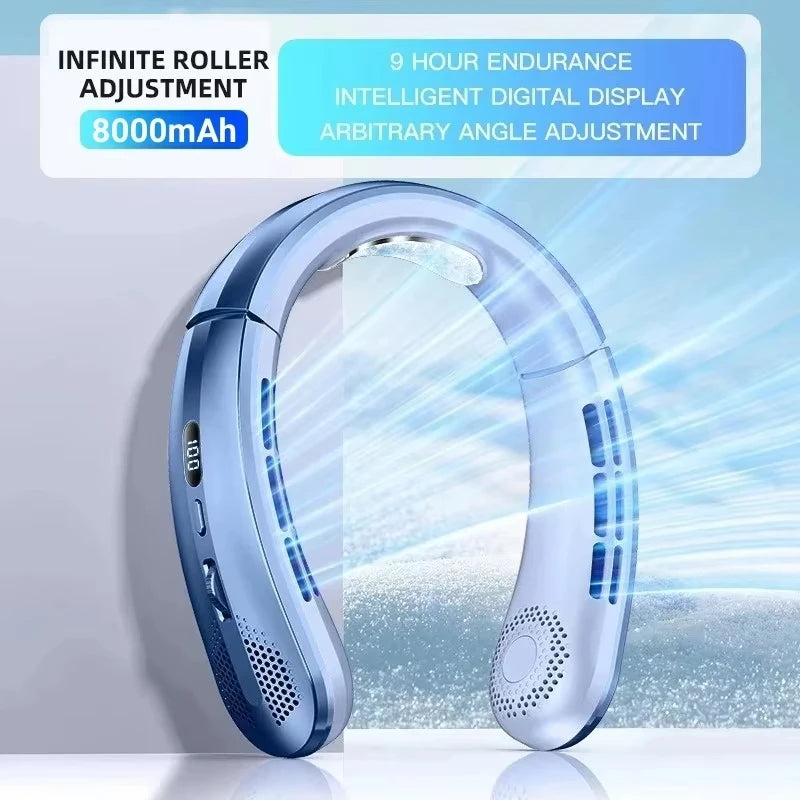 Midea 8000mAh Portable Hanging Neck Fan Bladeless Neckband Fan Digital Display Power Air Cooler USB Rechargeable Electric Fan