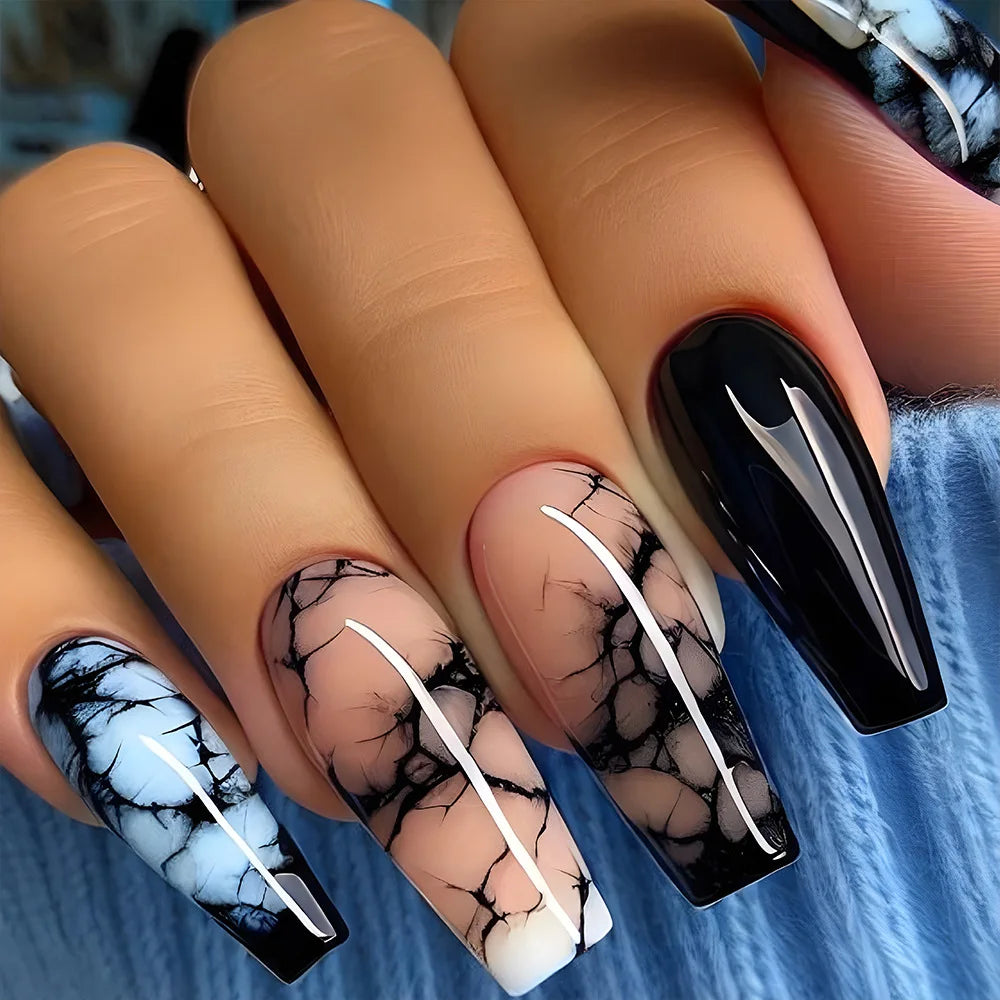24pcs Press on Nails Flower Design Mid-length Ballet False Nail Fashion Brown Full Cover Manicure Tips Datachable Fake Nails Set