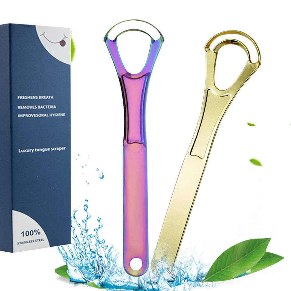 Stainless steel tongue scraper - a professional tongue cleaning tool, tongue coating and tongue scraping tool set easy to clean