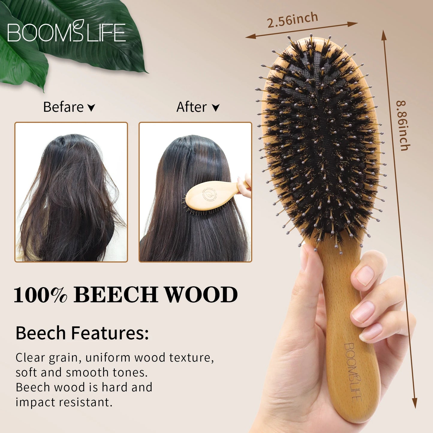 Soft Boar Bristle Hair Brush Women Wood Comb for Hair Head Scalp Massage Detangle Hairbrush for Curly Thick Long Hair Care Tool