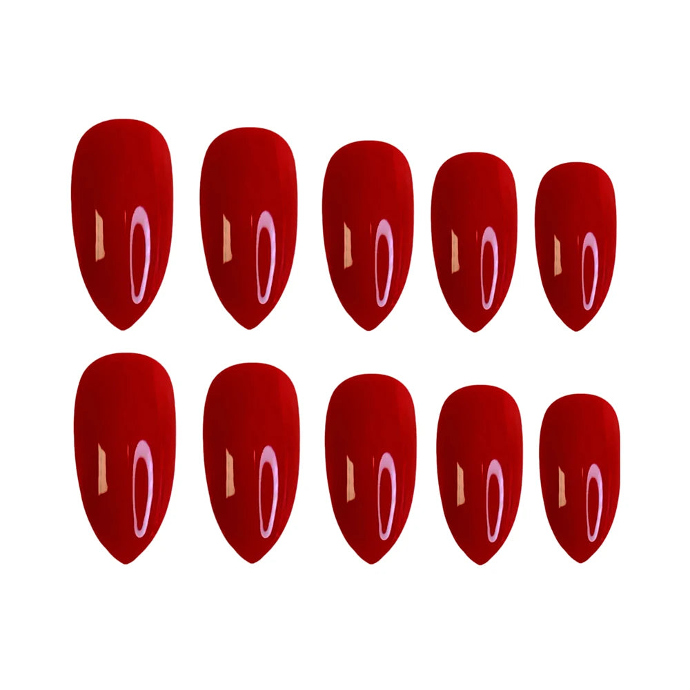 Artificial Short Fake Nail Press On False Nails Stiletto Shiny Wine Red DIY Women Fingertips Full Cover Manicure Tools