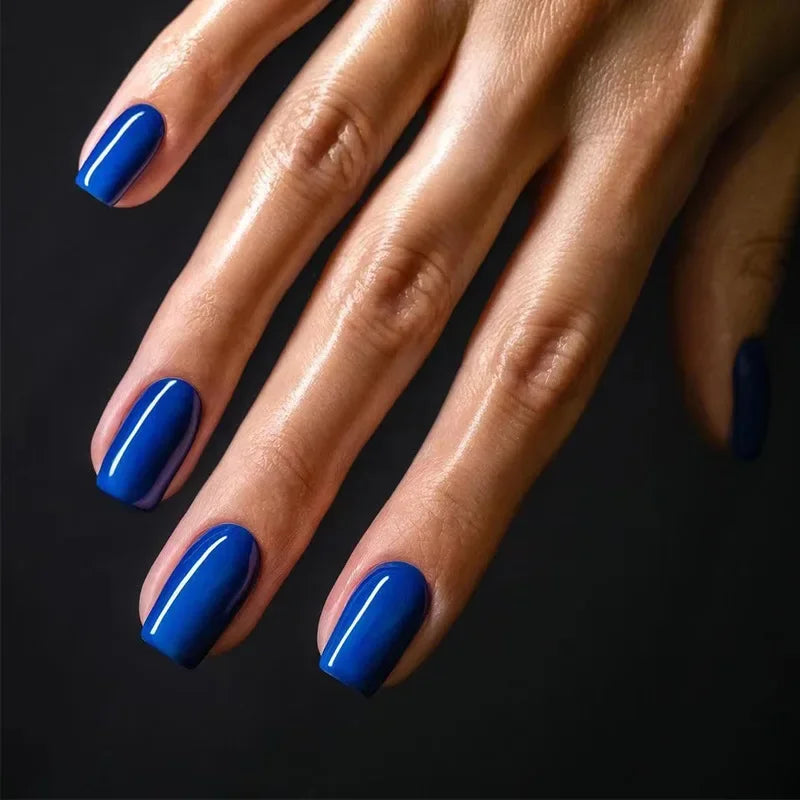 Solid Color Wearable Nail Art Fashion Red Blue Rose Pink Square Shape Finished False Nails Press on Nails with Glue Wholesale
