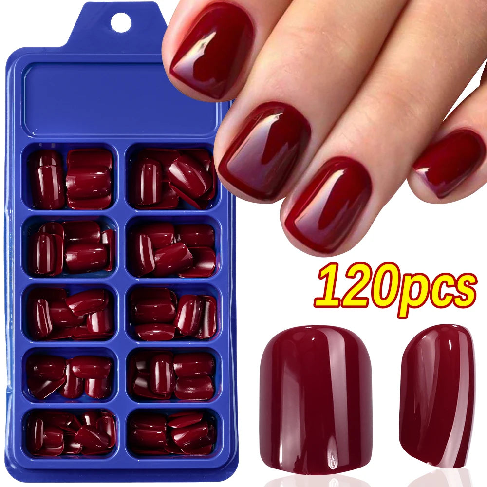 120Pcs Classic Glossy Black Fake Nails Full Cover Press On Nails Short Round Reusable False Fingertips DIY Women Manicure Tools
