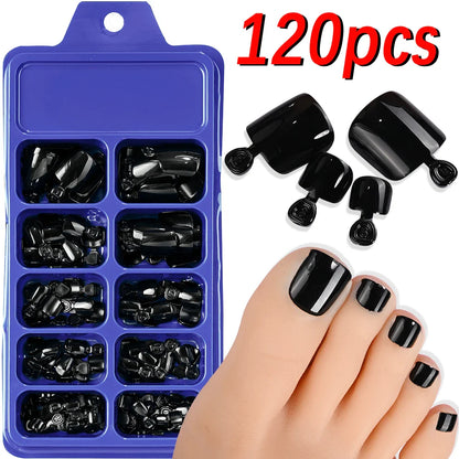 120pcs/Box French Tip Press-On Toenails Pink Color System Square Shape Foot Nails Short Length Glossy Finish False Toe Nails Set