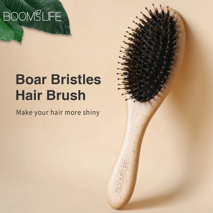 Soft Boar Bristle Hair Brush Women Wood Comb for Hair Head Scalp Massage Detangle Hairbrush for Curly Thick Long Hair Care Tool