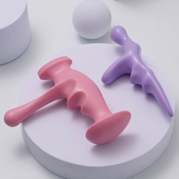 Pink T-shaped Massager with Purple Pressure Press Trigger Point Manual Physiotherapy Tools Best Full Body Deep Tissue Relaxation