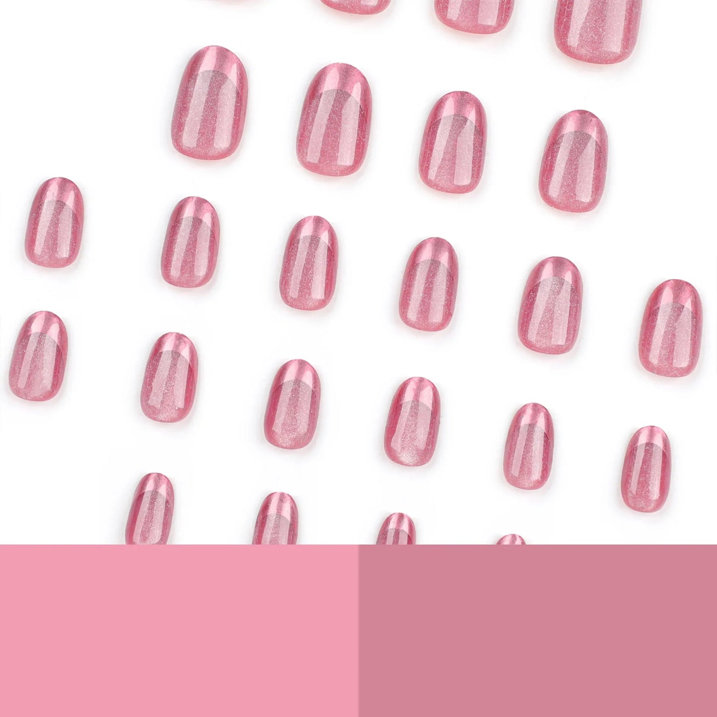 24pcs/set cat eyes fake nails for women girls red brown green blue grey sparkling short tips faux ongles press on false nail
